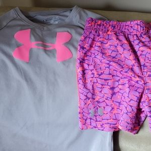 Girls Under Armour shorts and top.